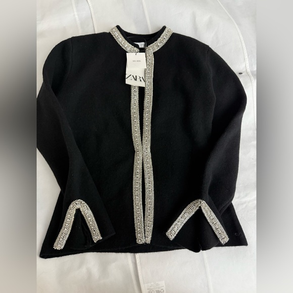 NWT Zara Jacket | ZARA 100% WOOL BEADED CARDIGAN/ JACKET (Size: M) - Picture 14 of 16